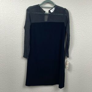 NWT Vintage RJ Collection Chelsea Rousso Velvet Swiss Dot Mesh Shift Dress Black